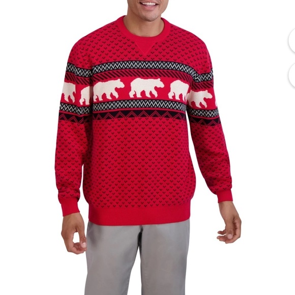 Chaps EUC Sweater Mens XX-Large Red‎ Fair Isle Polar Bears Crew Neck Pullover - Picture 1 of 13